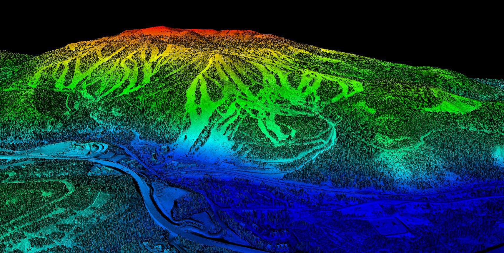 Digital elevation model of Aspen, Colorado. Three-dimensional model built by LiDAR point cloud.