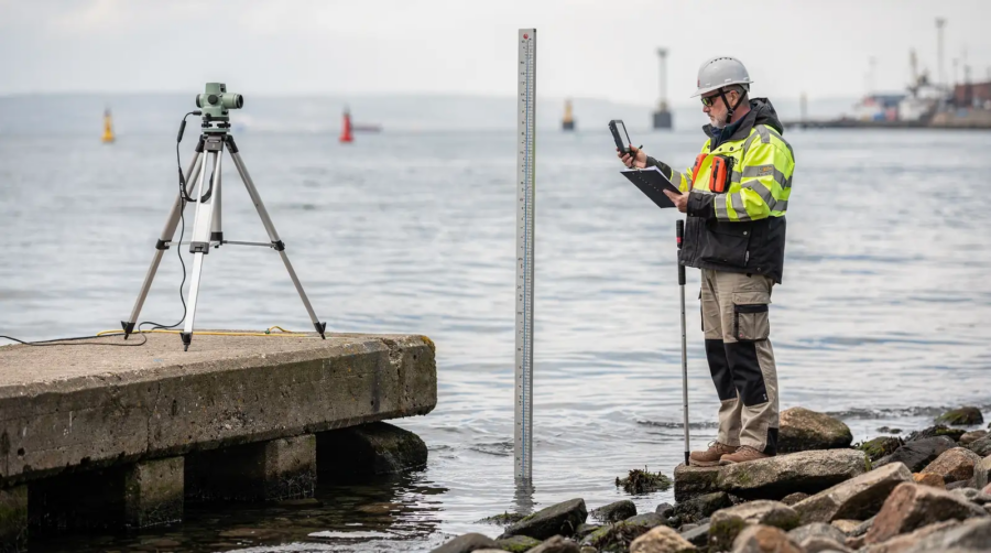 Conducting a tidal datum survey to measure local tidal water levels